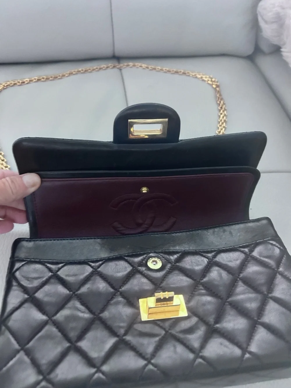 Chanel 2.55 flap bag, black calfskin and gold hardware